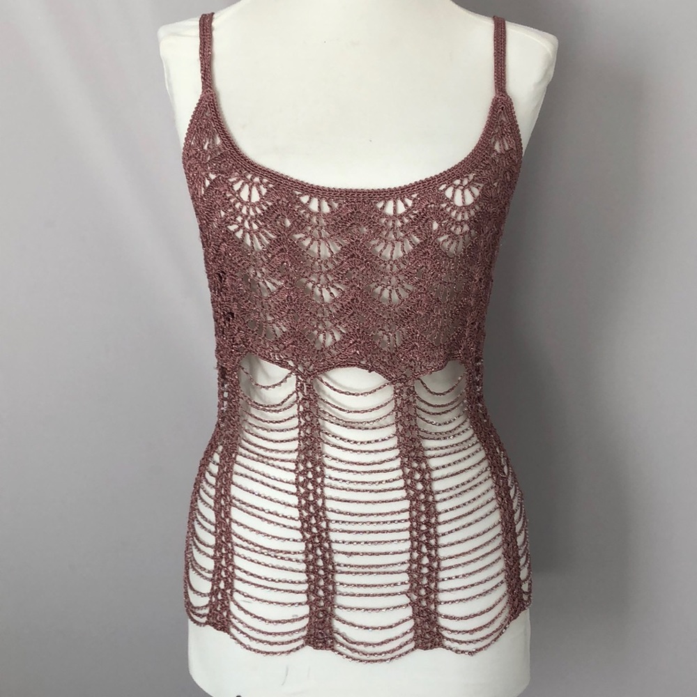 Arden B Mauve Crochet Sheer Tank Top